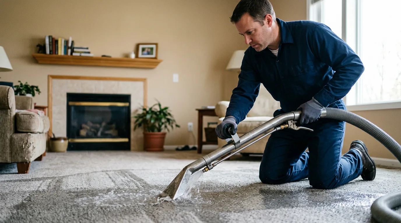Water damage restoration technician working near Cedar, KS